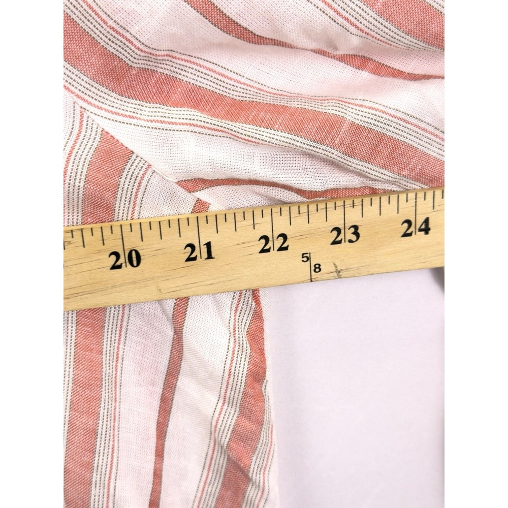 Staccato L Coral White Stripe Hi Lo Button Blouse Shirt Hem Roll Tab Slv Linen - Picture 6 of 10